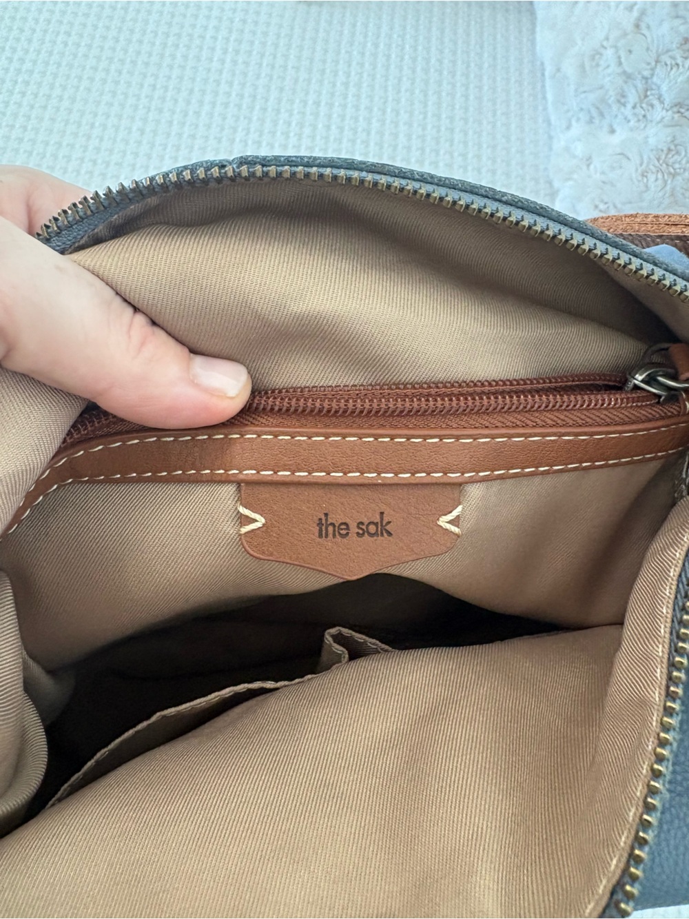 The Sak Los Feliz Hobo Shoulder Bag Maritime Blue with Brown Strap - Picture 6 of 6